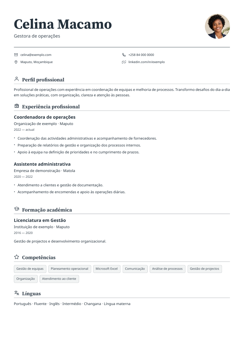 Exemplo fictício do modelo Essencial: Uma coluna · Tipografia editorial